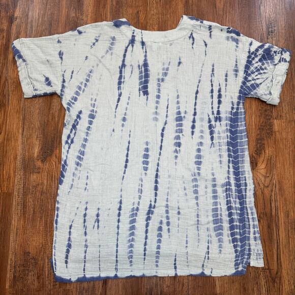 PureJill J.Jill size XS oversized 100% Cotton tunic top blouse blue tie dye boho - Picture 2 of 7